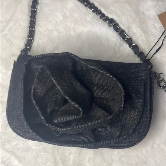 Steve Madden - Black/Charcoal Denim Borla Rose Bud Chain Crossbody - Picture 2 of 13